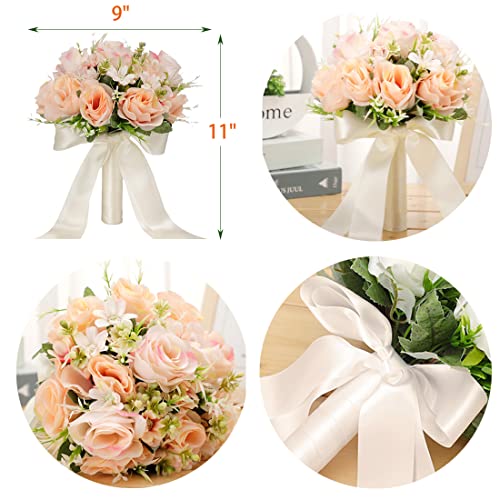 CYANLUX Wedding Bouquets for Bride Bridesmaid Bouquet Champagne White Artificial Roses Flowers for Wedding Valentine's Day Church Home Decoration (Champagne)… - Image 3