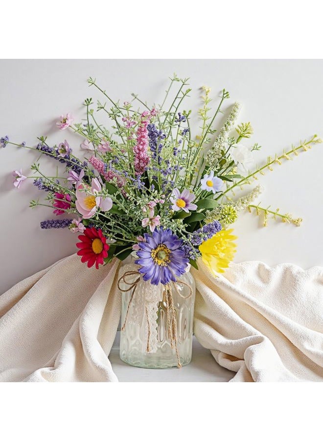 LUEUR Artificial Daisy Flowers Fake Silk Spring Flowers Colorful Flowers Fake Wildflowers Greenery Shrubs Plastic Plants Arrangements Bouquet for Home Indoor Table Vase Wedding Party Decor - Image 1