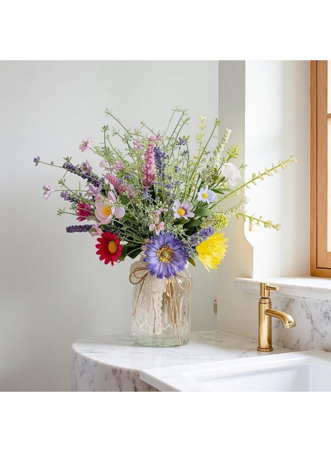 LUEUR Artificial Daisy Flowers Fake Silk Spring Flowers Colorful Flowers Fake Wildflowers Greenery Shrubs Plastic Plants Arrangements Bouquet for Home Indoor Table Vase Wedding Party Decor - Image 4