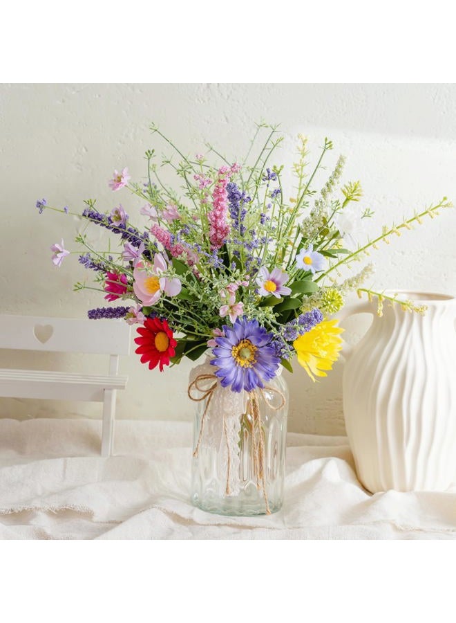 LUEUR Artificial Daisy Flowers Fake Silk Spring Flowers Colorful Flowers Fake Wildflowers Greenery Shrubs Plastic Plants Arrangements Bouquet for Home Indoor Table Vase Wedding Party Decor - Image 3