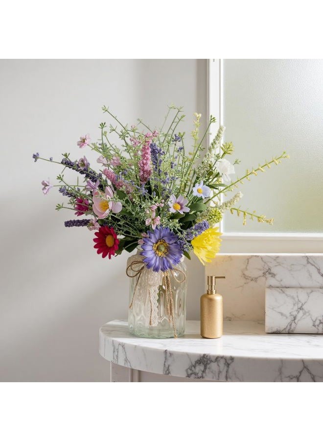 LUEUR Artificial Daisy Flowers Fake Silk Spring Flowers Colorful Flowers Fake Wildflowers Greenery Shrubs Plastic Plants Arrangements Bouquet for Home Indoor Table Vase Wedding Party Decor - Image 2