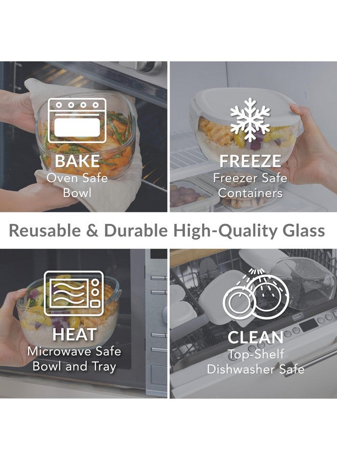 Bentgo Glass All-in-One Salad Container - Large 61-oz Salad Bowl with Lid, 4-Compartment Bento-Style Tray, 3-oz Sauce Container, and Reusable Fork - Dishwasher, Microwave, and Oven Safe (White) - Image 4