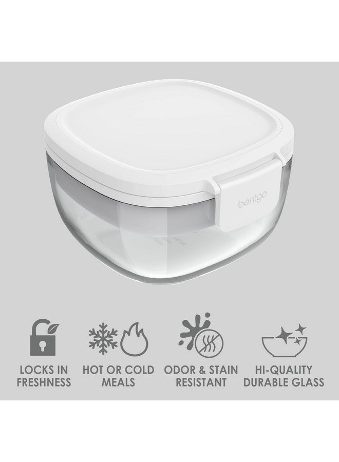 Bentgo Glass All-in-One Salad Container - Large 61-oz Salad Bowl with Lid, 4-Compartment Bento-Style Tray, 3-oz Sauce Container, and Reusable Fork - Dishwasher, Microwave, and Oven Safe (White) - Image 3