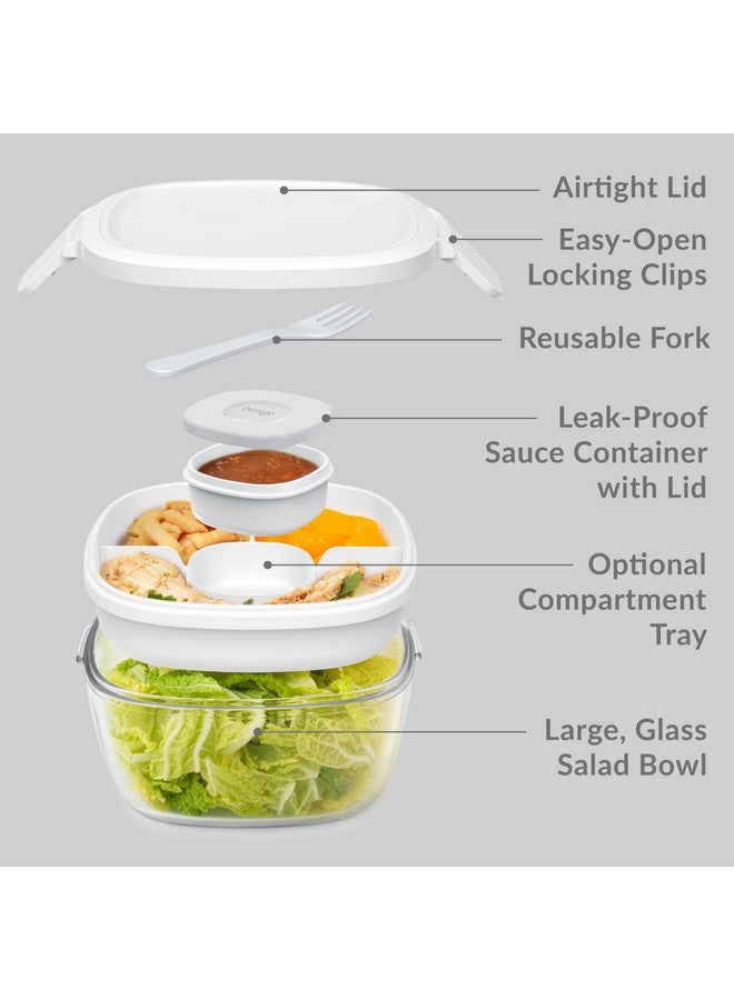 Bentgo Glass All-in-One Salad Container - Large 61-oz Salad Bowl with Lid, 4-Compartment Bento-Style Tray, 3-oz Sauce Container, and Reusable Fork - Dishwasher, Microwave, and Oven Safe (White) - Image 5