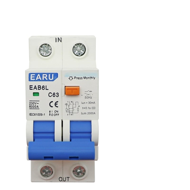 2P 10A RCCB RCD قاطع دائرة التيار المتبقي حماية من الحمل الزائد والدائرة القصيرة - Image 2