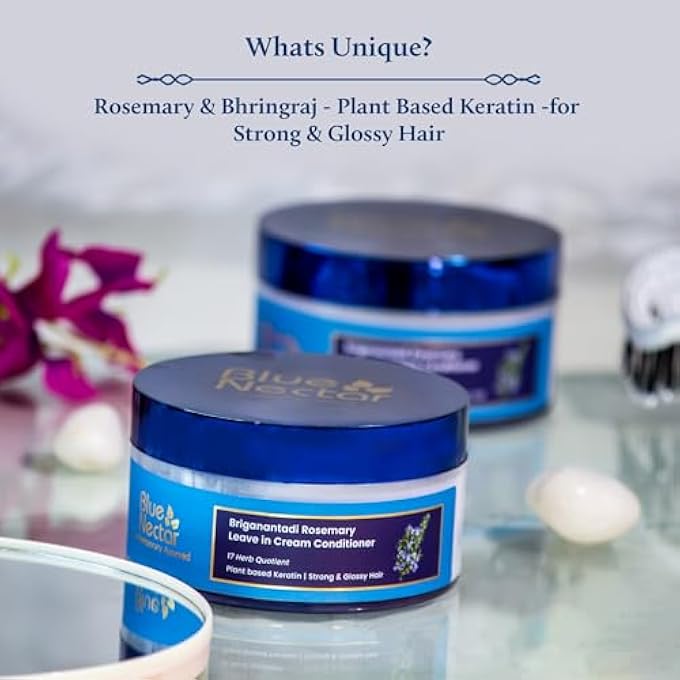Blue Nectar بلسم إكليل الجبل بدون شطف للشعر القوي واللامع | كريم كيراتين طبيعي للشعر للرجال والنساء | علاج خالي من البارابين والسلفات (16 عشبة، 200 جرام) - Image 2