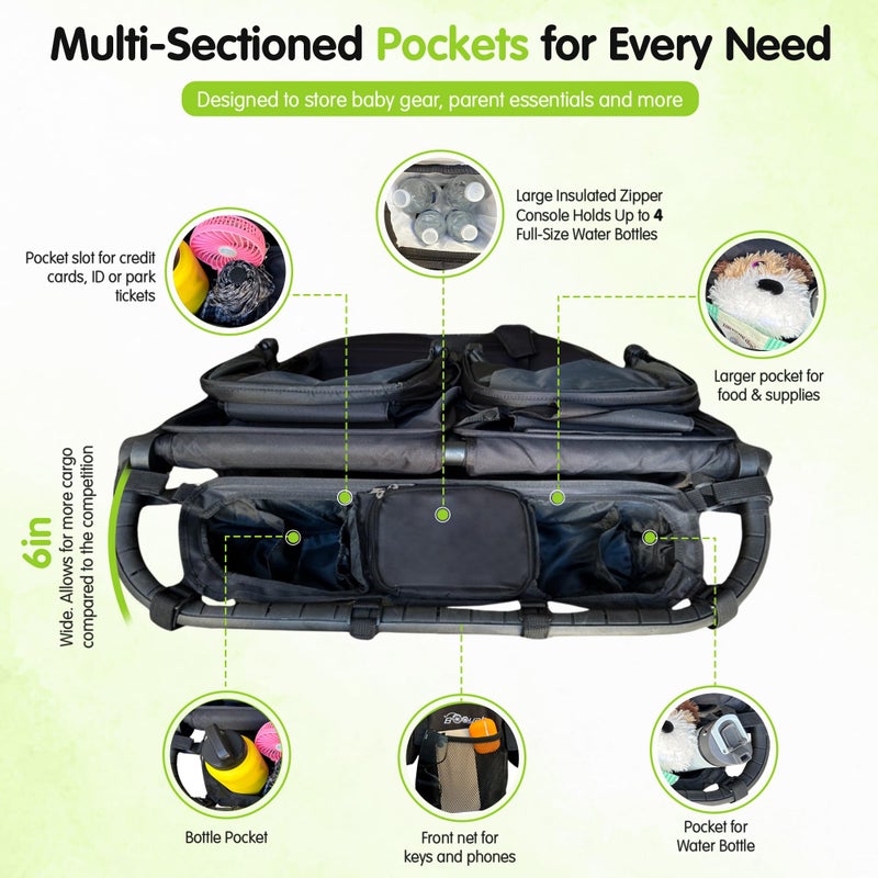 Booyah Strollers Double Stroller Organizer for Bob Duallie and Baby Jogger City Mini GT - Image 5