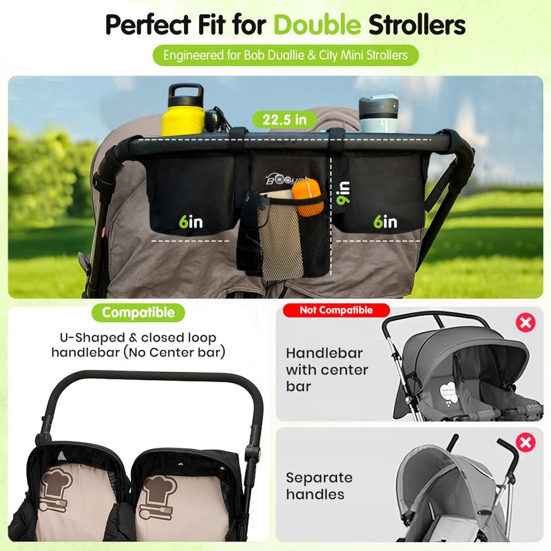 Booyah Strollers Double Stroller Organizer for Bob Duallie and Baby Jogger City Mini GT - Image 4