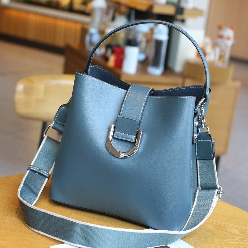 Factory Genuine Leather Bag New Fashion Portable Women'S Bag All-Match Broadband Shoulder Messenger Bag Simple Bucket Bag - Image 2