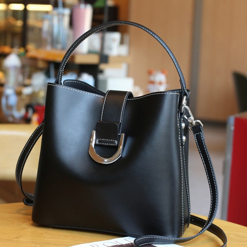 Factory Genuine Leather Bag New Fashion Portable Women'S Bag All-Match Broadband Shoulder Messenger Bag Simple Bucket Bag - Image 1