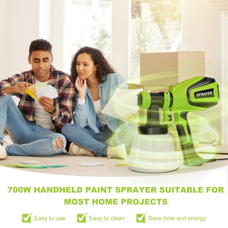 VONFORN Paint Sprayer 700W, Electric HVLP Paint Spray Gun, with 4 Nozzles and 3 Patterns Cleaning & Blowing Joints Easy to Clean for Garden Chairs Fence Door Cabinets Home Interior Walls etc. VF803 Dark Green - Image 3