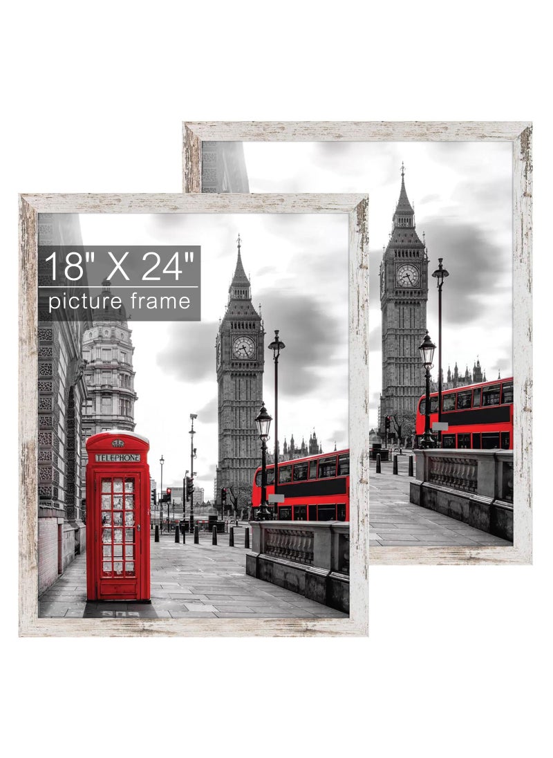 Golden State Art Golden State Art 18x24 Picture Frame 2 Pack  Wood Grain Style  Wide Molding Back Hangers for Wall Display  Great for Photos Gift Pictures Wedding Portraits White 