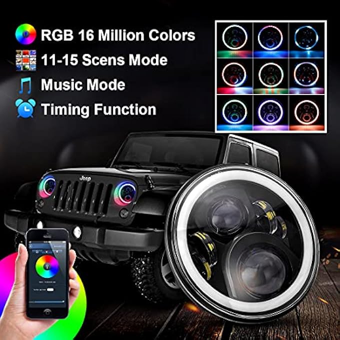 SUPAREE 7 Inch Jeep Led Headlight With Rgb Halo Turn Signal Drl And HiLo Beam Fit For 19972018 Jeep Wrangler Jk Lj Tj Cj Sahara Sport Rubicon H1 H2 - Image 4