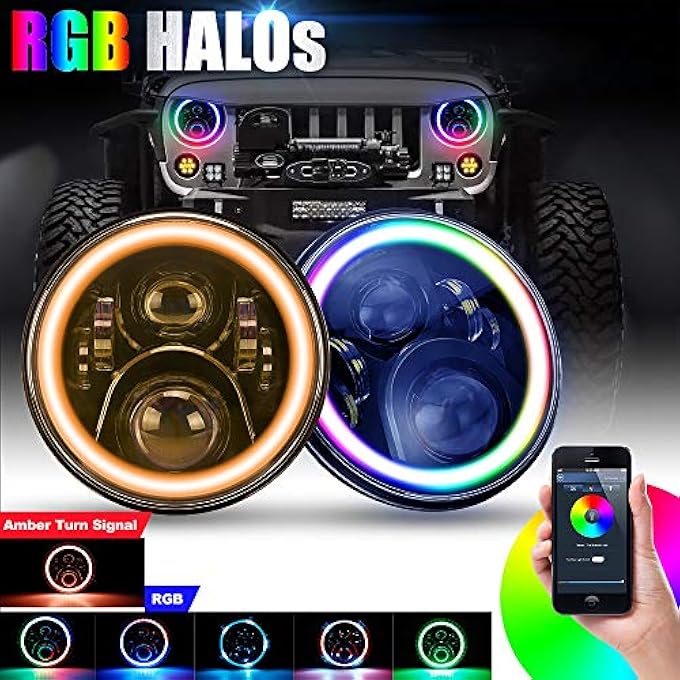 SUPAREE 7 Inch Jeep Led Headlight With Rgb Halo Turn Signal Drl And HiLo Beam Fit For 19972018 Jeep Wrangler Jk Lj Tj Cj Sahara Sport Rubicon H1 H2 - Image 3