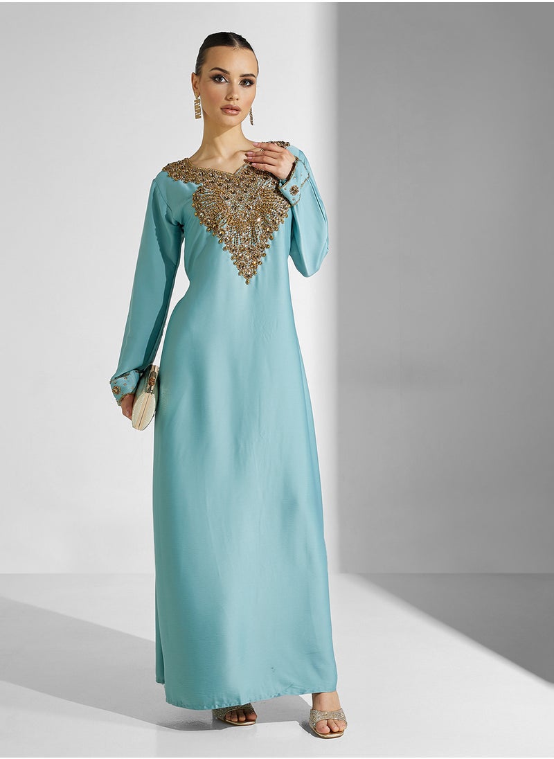 ARABIAN CLOSET Embellished Belted Jalabiya  - Image 4