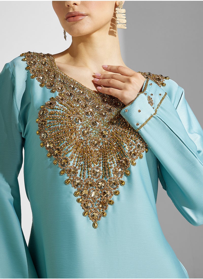 ARABIAN CLOSET Embellished Belted Jalabiya  - Image 3
