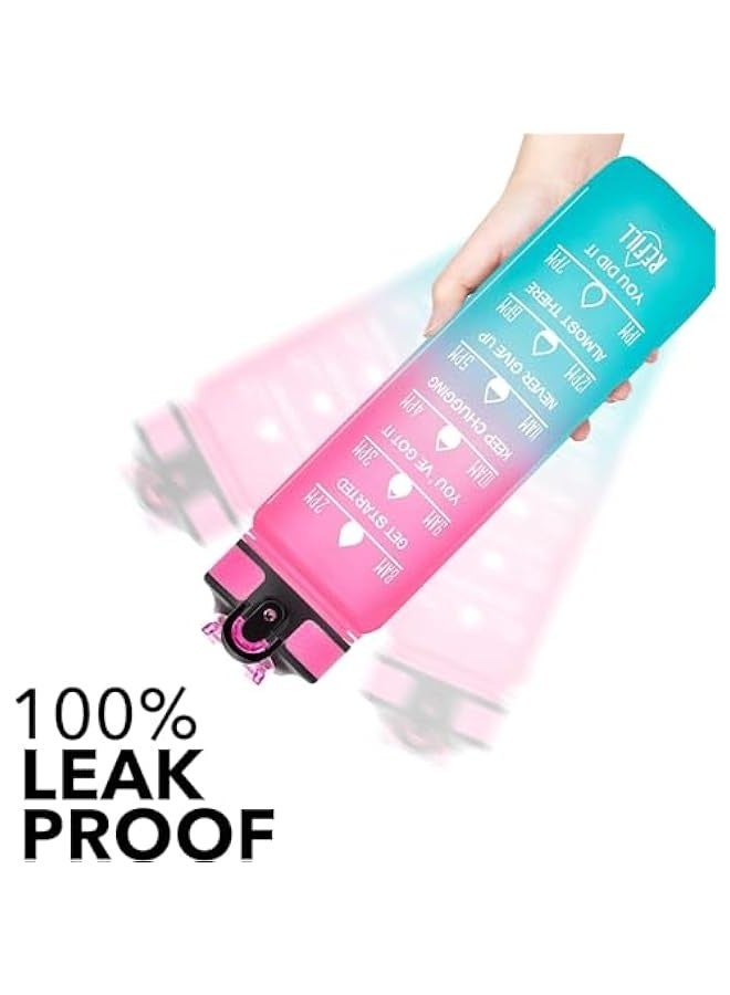 بيوينتي زجاجة مياه رياضية سعة 1 لتر من سكاي - تاتش: للتشجيع على الشرب تحتوي علامات زمنية وماصة مانعة للتسرب ومناسبة للصالة الرياضية والرياضات الخارجية (لون أزرق وبينك ، قطعة واحدة) - Image 2