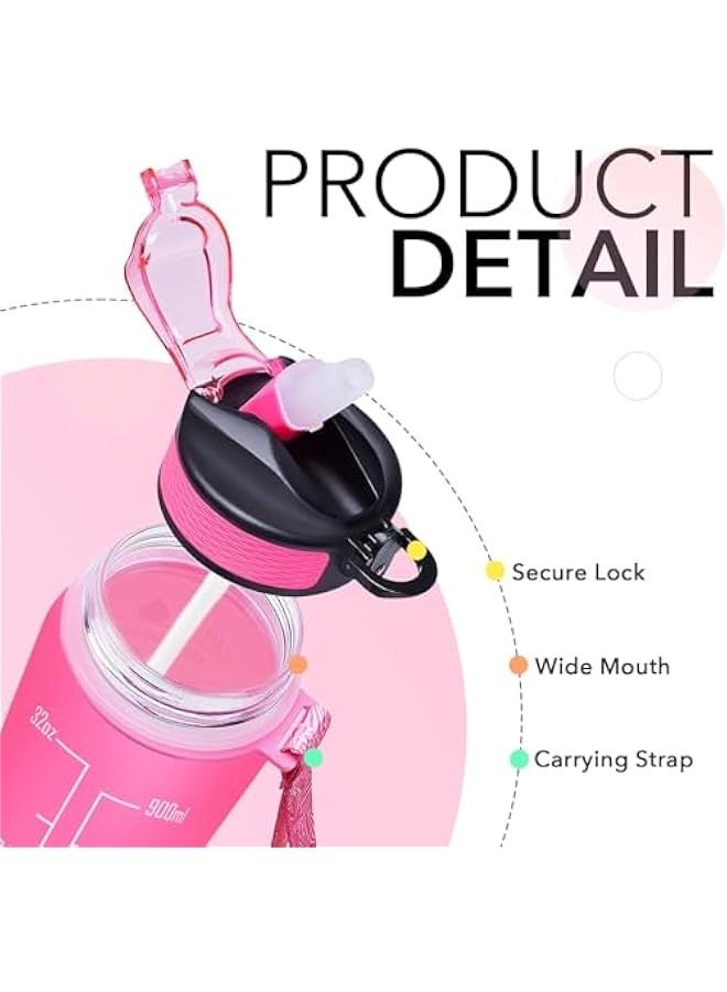 بيوينتي زجاجة مياه رياضية سعة 1 لتر من سكاي - تاتش: للتشجيع على الشرب تحتوي علامات زمنية وماصة مانعة للتسرب ومناسبة للصالة الرياضية والرياضات الخارجية (لون أزرق وبينك ، قطعة واحدة) - Image 4