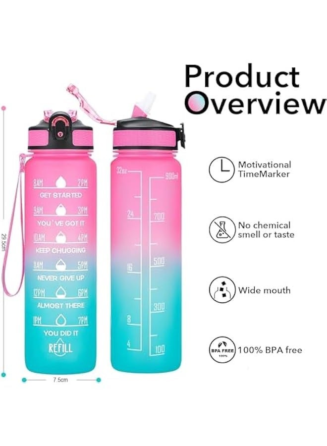 بيوينتي زجاجة مياه رياضية سعة 1 لتر من سكاي - تاتش: للتشجيع على الشرب تحتوي علامات زمنية وماصة مانعة للتسرب ومناسبة للصالة الرياضية والرياضات الخارجية (لون أزرق وبينك ، قطعة واحدة) - Image 5