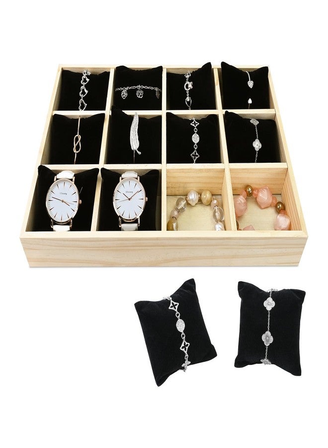 MOOCA Light Beige/Black Velvet Jewelry Bracelet Display Tray Organizer with Grid Pillows, Watch Bracelet Bangle Display Case, Adjustable Pillow, Beige/Black Color - Image 3
