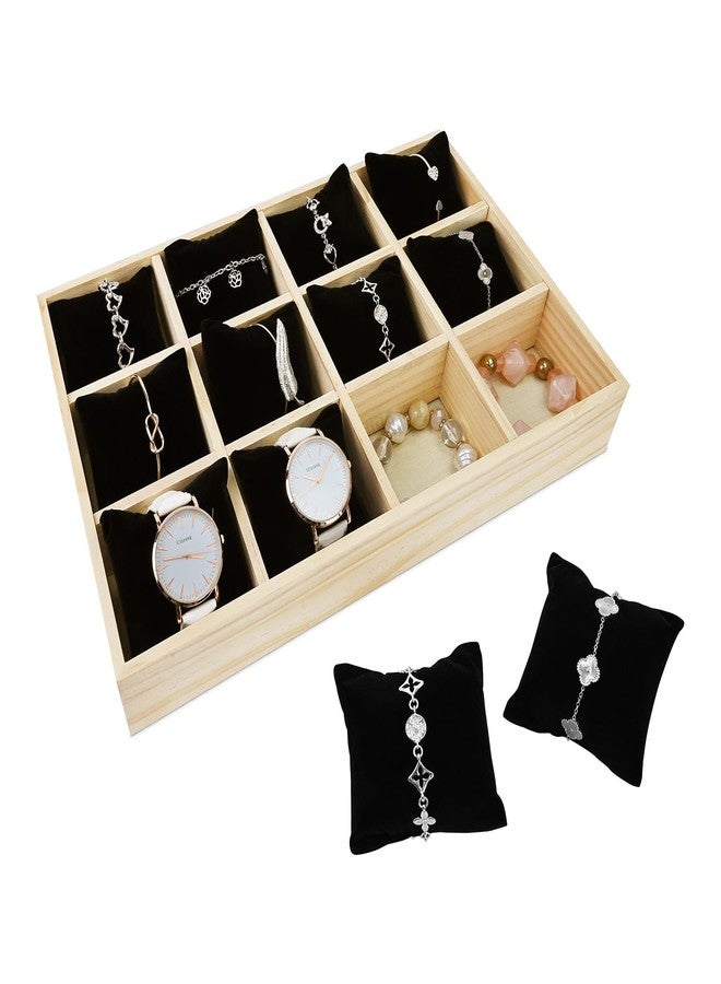 MOOCA Light Beige/Black Velvet Jewelry Bracelet Display Tray Organizer with Grid Pillows, Watch Bracelet Bangle Display Case, Adjustable Pillow, Beige/Black Color - Image 1