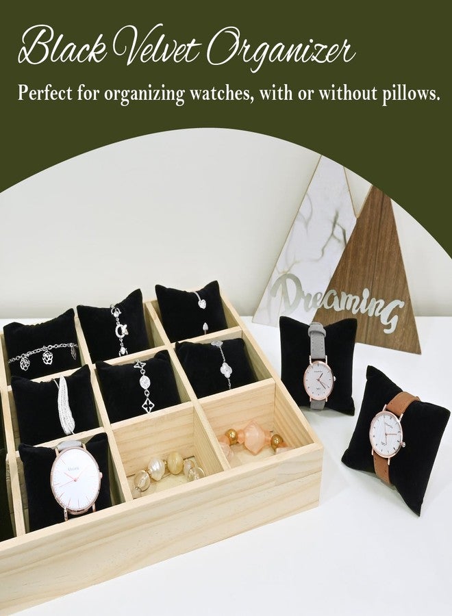 MOOCA Light Beige/Black Velvet Jewelry Bracelet Display Tray Organizer with Grid Pillows, Watch Bracelet Bangle Display Case, Adjustable Pillow, Beige/Black Color - Image 4