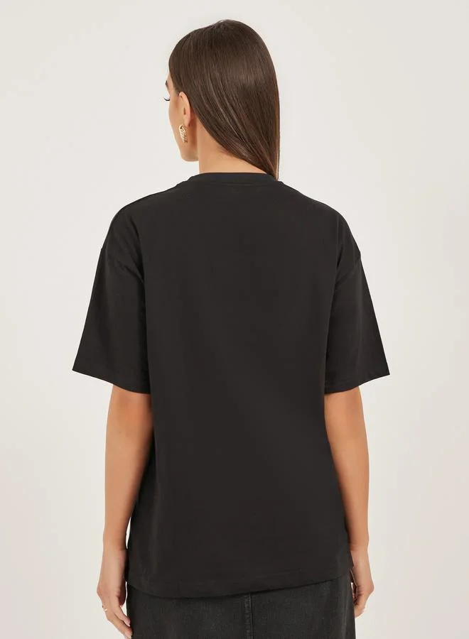 Styli Embroidered Oversized Round Neck T-Shirt