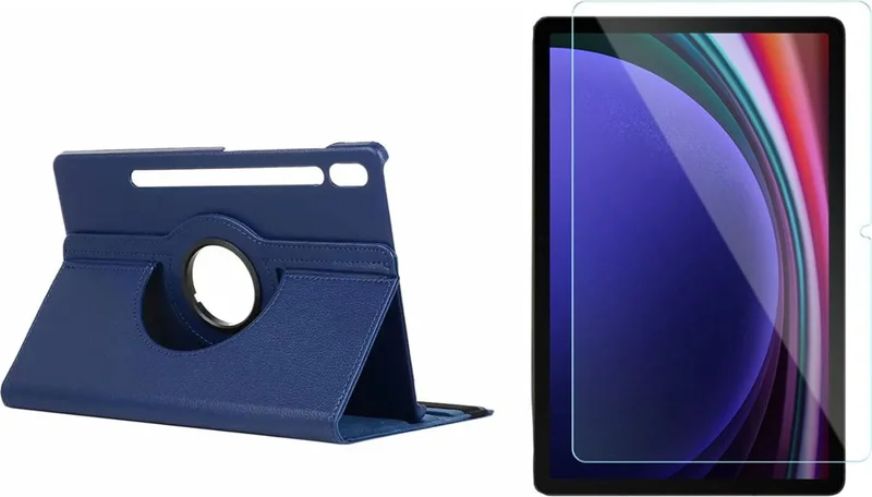 Forzacase Compatible with Samsung Tab S9 360 Degree Rotating Stand Case + Tempered Unbreakable Glass FC012