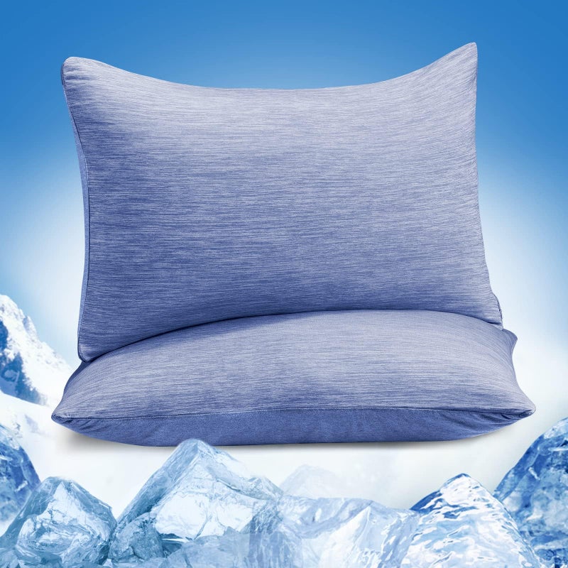 Marchpower Cooling Pillow Cases for Hot Sleepers Standard Size, Japanese Arc-Chill Cool Pillow Cases Double Design 2 Pack, Zipperd Breathable Skin-Friendly Cooling Pillowcase (20 X 26 inches)-Blue - Image 1
