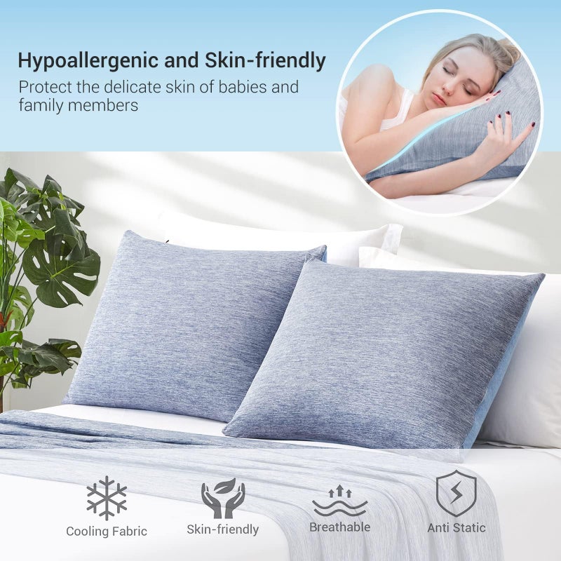 Marchpower Cooling Pillow Cases for Hot Sleepers Standard Size, Japanese Arc-Chill Cool Pillow Cases Double Design 2 Pack, Zipperd Breathable Skin-Friendly Cooling Pillowcase (20 X 26 inches)-Blue - Image 5