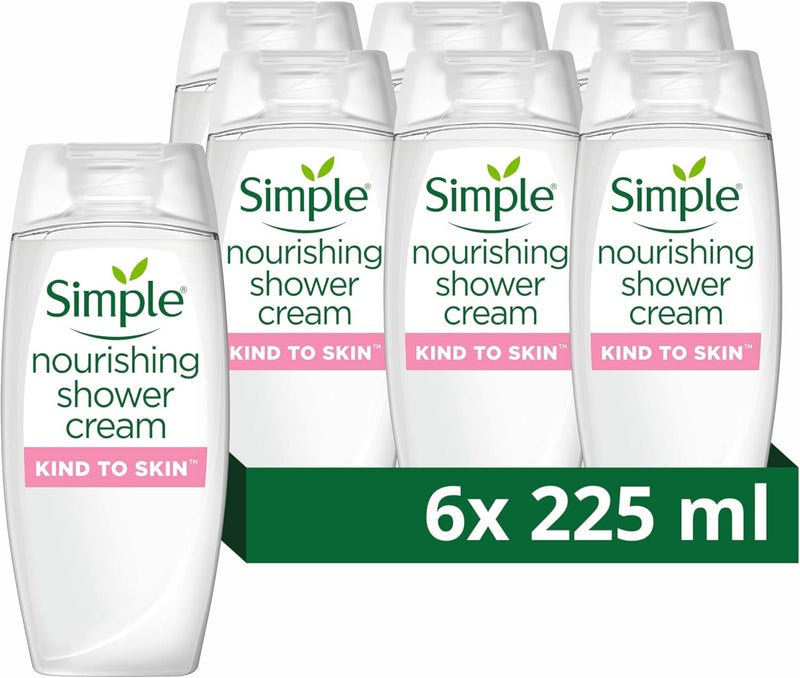 Simple Kind to Skin Nourishing Shower Cream pack of 6 dermatologically tested for gentle skin care 225 ml White