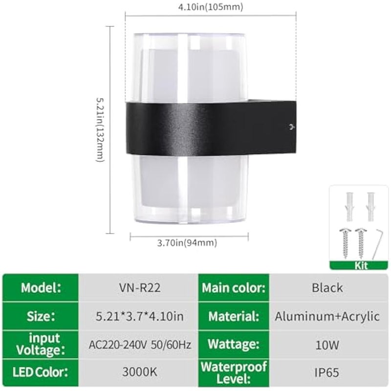 V.nice Outdoor wall lights, modern waterproof porch wall lights, suitable for courtyards, front doors, balconies, gardens, entrances or garages, etc. - Image 5