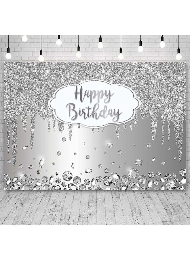 ABLIN 7x5ft Happy Birthday Backdrop Dripping Glitter Crystal Diamond Silver Photo Background Girls Women Bday Party Decorations Cake Table Banner Wall Decor Props - Image 2