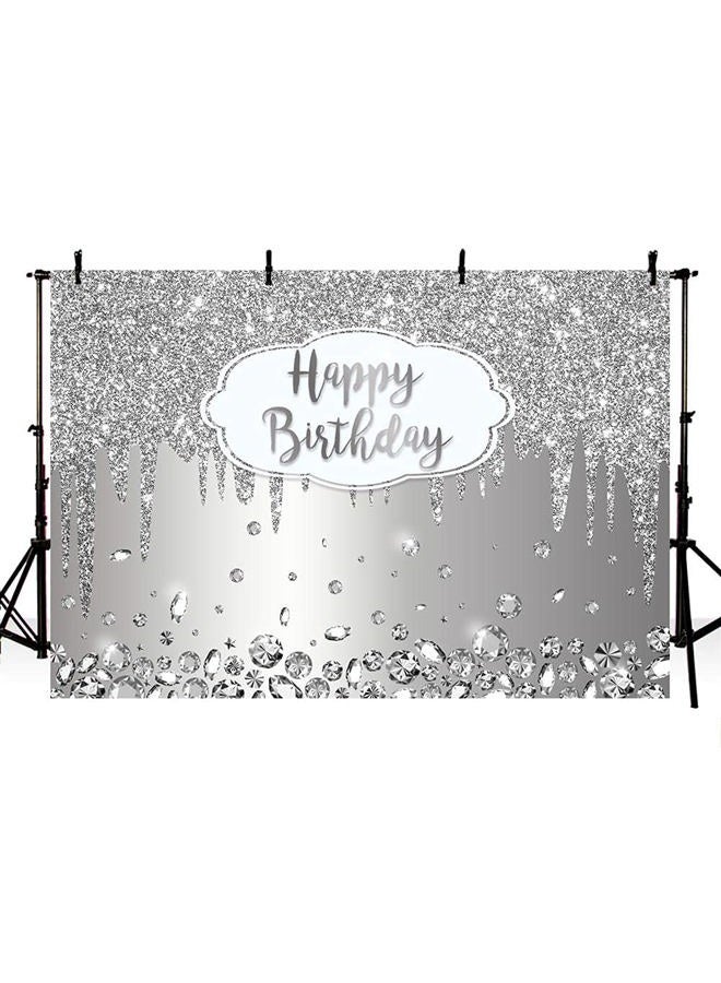 ABLIN 7x5ft Happy Birthday Backdrop Dripping Glitter Crystal Diamond Silver Photo Background Girls Women Bday Party Decorations Cake Table Banner Wall Decor Props - Image 3