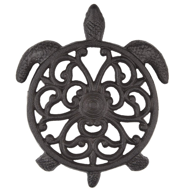 GASAR Cast Iron Trivet for Hot Dishes Pots and Pans Metal Trivet Sea Turtle Design Rubber Feet Caps Ring Hanger 825 x 7 Inches Brown 1 Unit