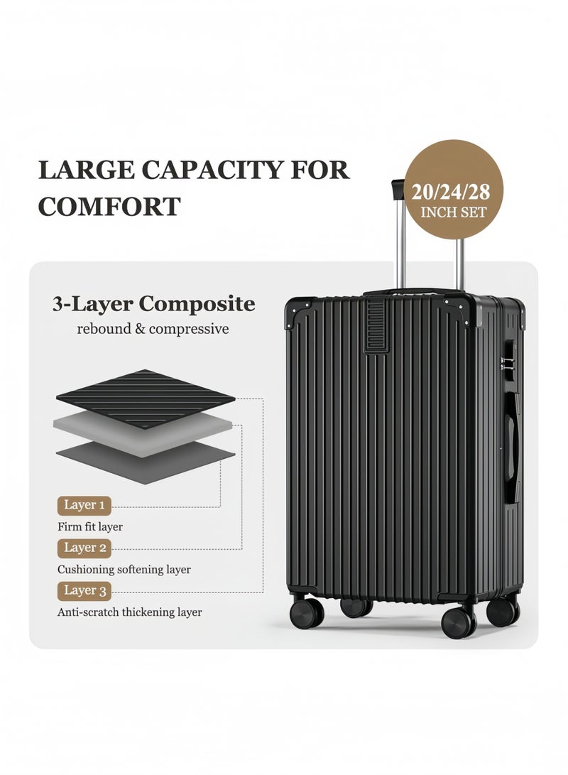 GGEROU أطقم حقائب السفر، حقائب صلبة قابلة للتوسيع، 3 قطع (20/24/28)" أطقم حقائب، مع عجلات عالمية، حقائب سفر خفيفة مع قفل، سوداء - Image 2