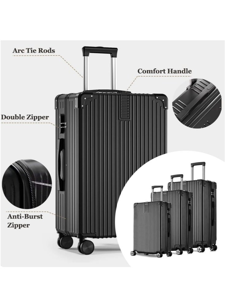GGEROU أطقم حقائب السفر، حقائب صلبة قابلة للتوسيع، 3 قطع (20/24/28)" أطقم حقائب، مع عجلات عالمية، حقائب سفر خفيفة مع قفل، سوداء - Image 3