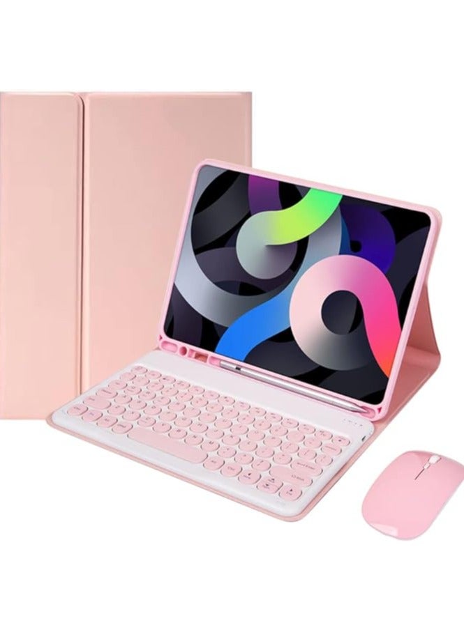 erorex Keyboard Case & Mouse for iPad 10th Generation (10.9" inch, 2022), Slim Folio Cover Detachable Bluetooth Keyboard with Pencil Holder (Pink) - Image 1