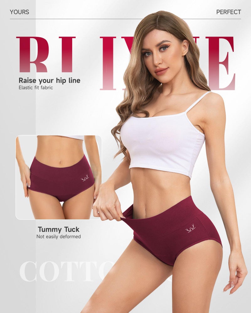 RUIXUE Women's Underwear High Waisted Ladies Cotton Panties Breathable Stretch Full Coverage Postpartum Brief 5Pack - Image 2