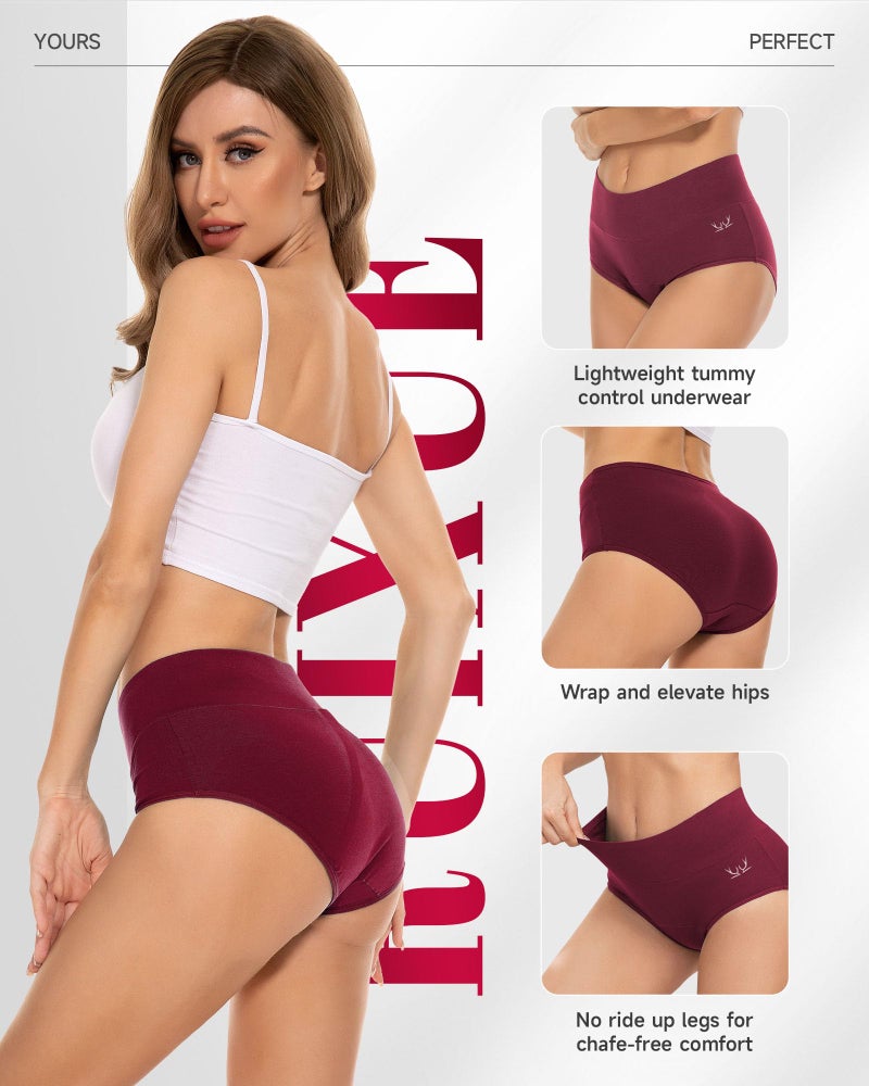 RUIXUE Women's Underwear High Waisted Ladies Cotton Panties Breathable Stretch Full Coverage Postpartum Brief 5Pack - Image 3
