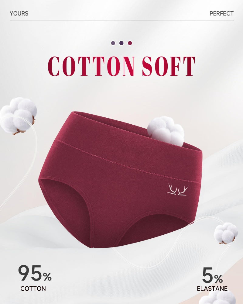 RUIXUE Women's Underwear High Waisted Ladies Cotton Panties Breathable Stretch Full Coverage Postpartum Brief 5Pack - Image 4