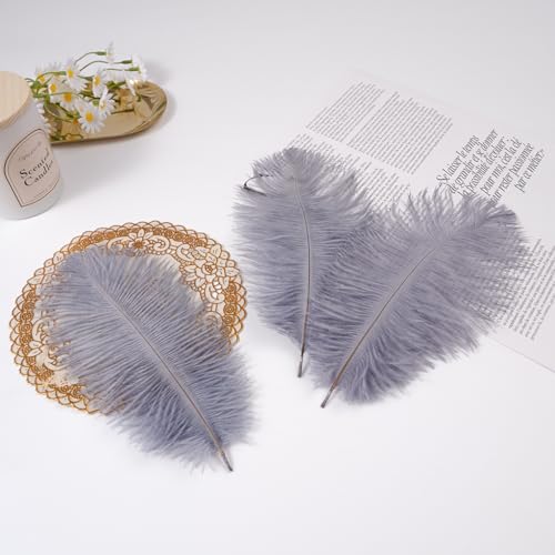 Sowder 50pcs Natural 8-10inch(20-25cm) Ostrich Feathers Home Wedding Decoration(Grey) - Image 5