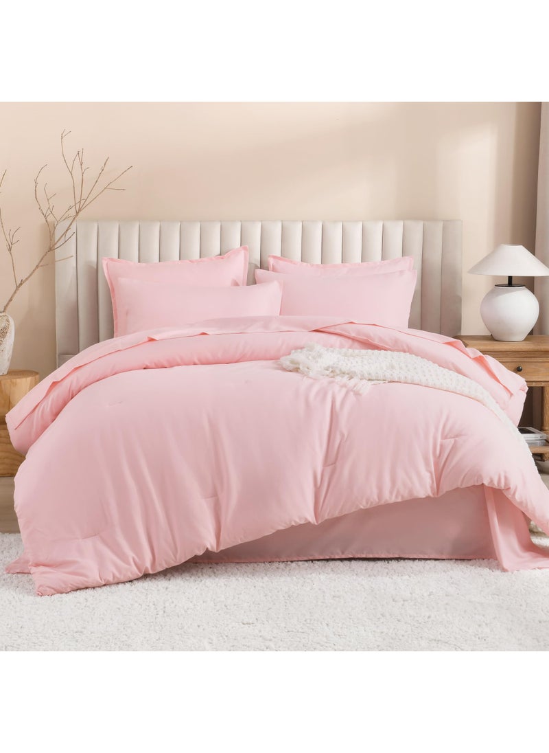 Litanika Litanika Twin/Twin XL Size Comforter Sets Pink - 5 Pieces Bed in a Bag Twin/Twin XL Beddding Comforter Sets  Solid Lightweight Bed Set with Comforter  Sheets  Pillowcase & Sham  - Image 1