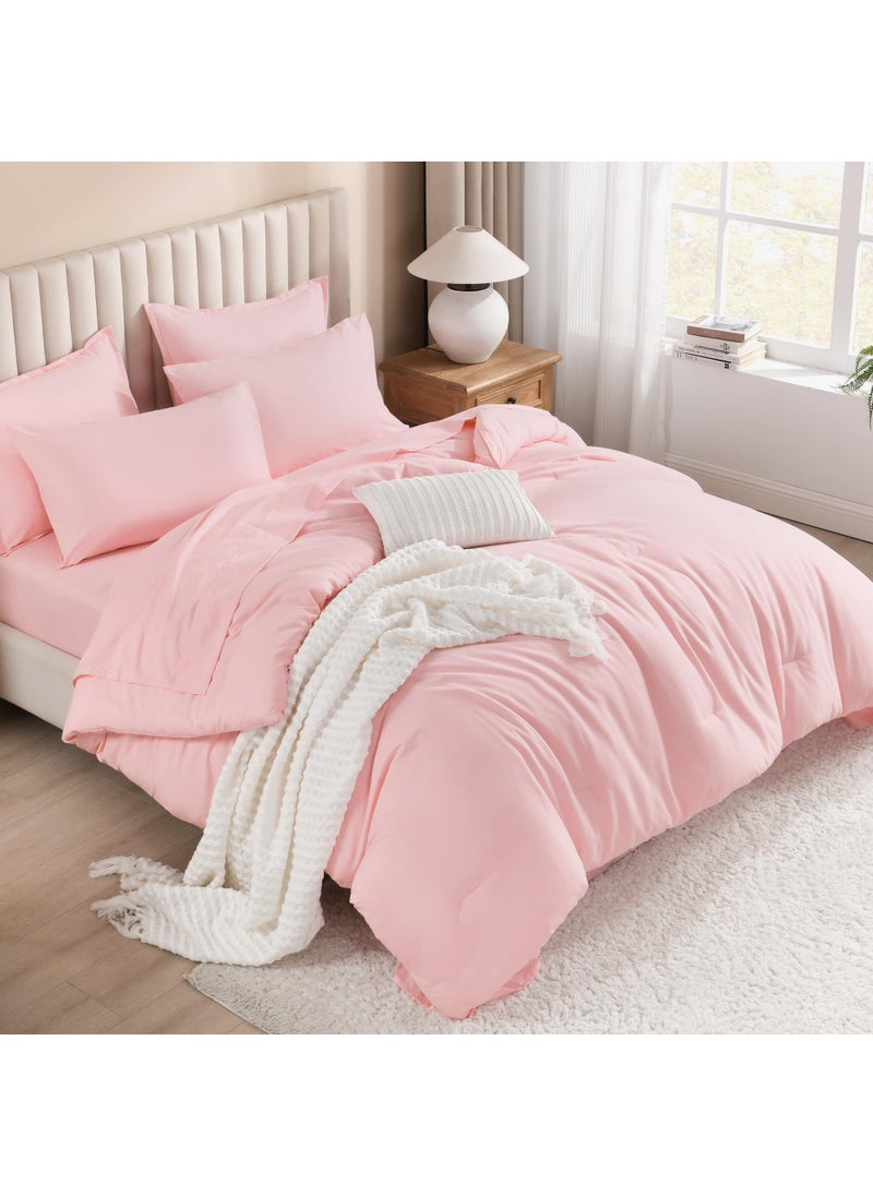 Litanika Litanika Twin/Twin XL Size Comforter Sets Pink - 5 Pieces Bed in a Bag Twin/Twin XL Beddding Comforter Sets  Solid Lightweight Bed Set with Comforter  Sheets  Pillowcase & Sham  - Image 3