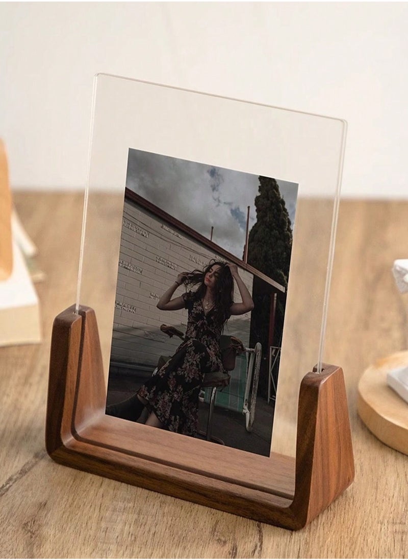 Generic Elegant U-Shaped Solid Wood Photo Frame with Clear Acrylic Panels – Rustic and Modern Design for Tabletop Display – Perfect for Home, Office, Weddings, and Special Events – Multi-Purpose Stand for Business Cards, Conference Signs, and Desk Calendars  - Image 1