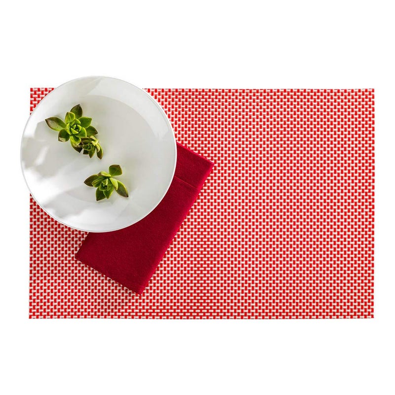 Restaurantware Amalfi 16 x 12 Inch Plastic Placemats Set Of 6 Basketweave Outdoor Placemats  Heat Tolerant No Stain Imperial Red Vinyl Table Placemats Waterproof Easy To Clean
