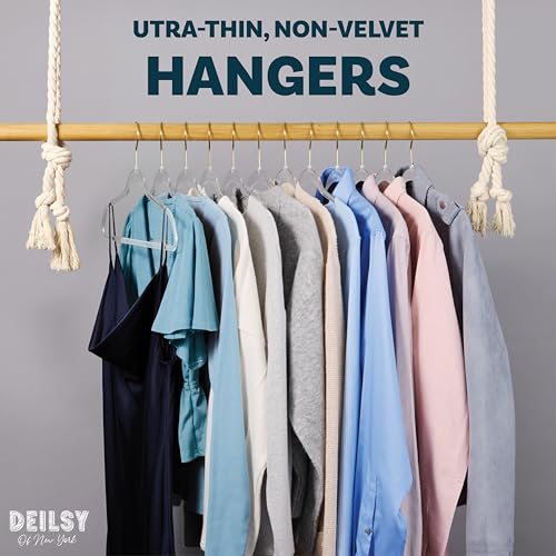 DEILSY™ Clear Hangers 50 Pack with Gold Hook - Non Velvet Slim Hangers - Durable Hanger Space Saver for Closet Organization, Shirts, Dresses, Jackets, Pants, Adult Clothes Storage Solution - Image 2