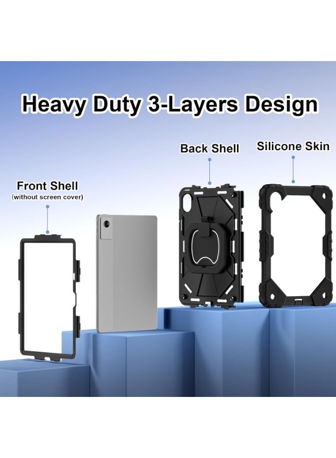 VKL Case for Lenovo Idea Tab 11 inch 2025 Tablet (TB336ZU/TB336FU), Full-Body Rugged Shockproof Protective Shell, 360° Rotating Stand Handle Grip Cover with Shoulder Strap (Black+Black) - Image 2