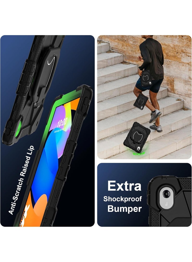 VKL Case for Lenovo Idea Tab 11 inch 2025 Tablet (TB336ZU/TB336FU), Full-Body Rugged Shockproof Protective Shell, 360° Rotating Stand Handle Grip Cover with Shoulder Strap (Black+Black) - Image 3