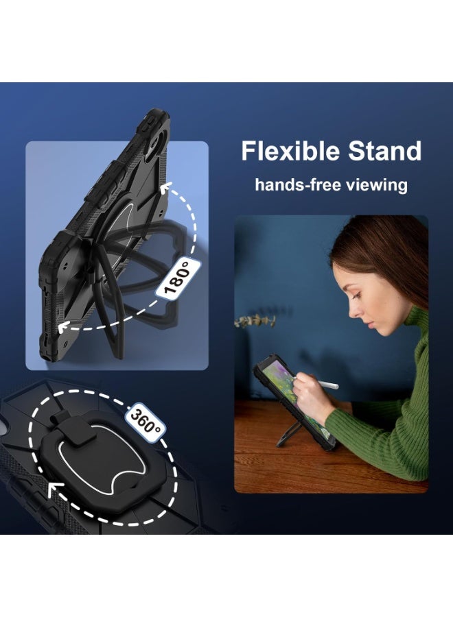 VKL Case for Lenovo Idea Tab 11 inch 2025 Tablet (TB336ZU/TB336FU), Full-Body Rugged Shockproof Protective Shell, 360° Rotating Stand Handle Grip Cover with Shoulder Strap (Black+Black) - Image 4